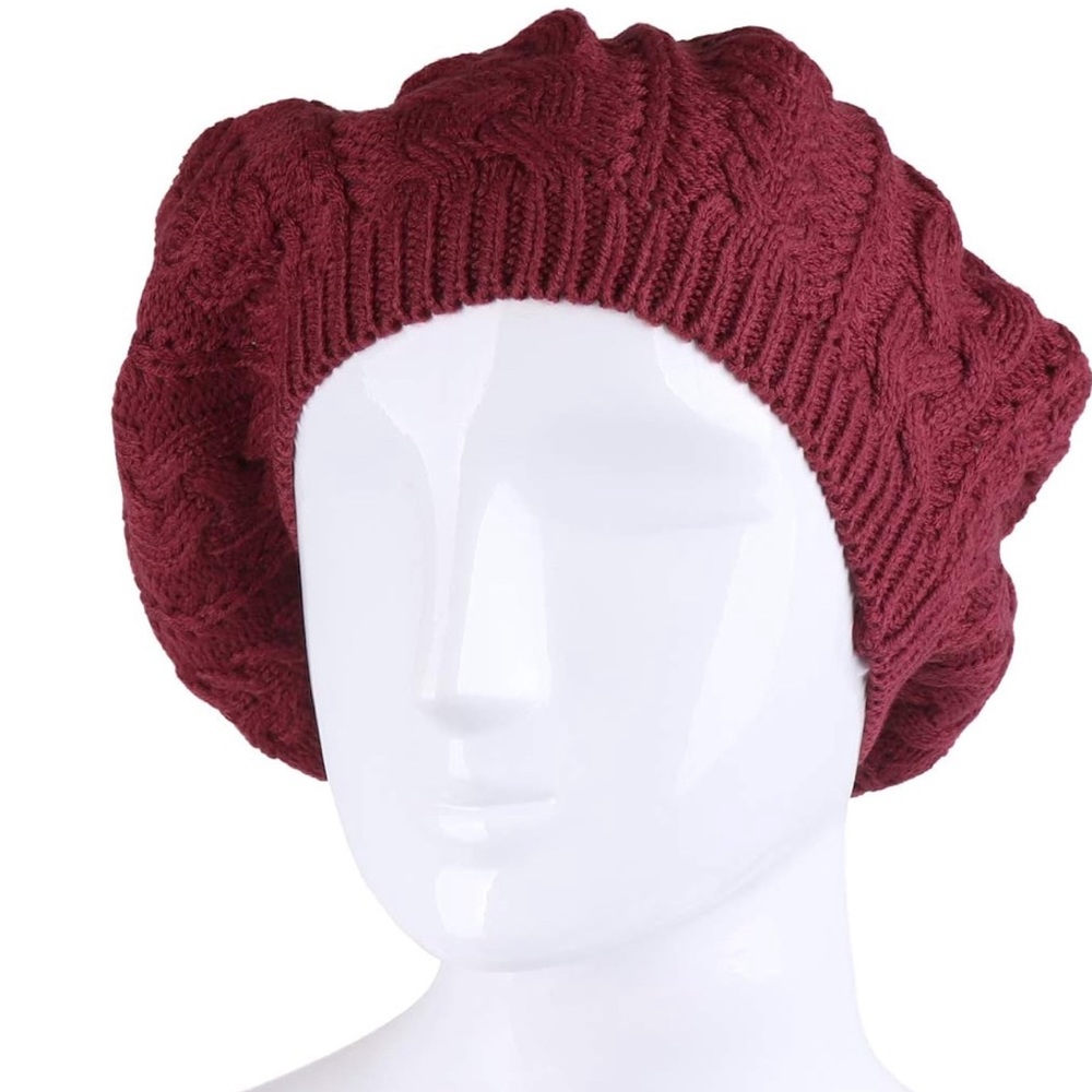 Lightweight Crochet Knitted Style Beanie Hat for Women, Slouchy Hat Burgundy - Picture 5 of 5